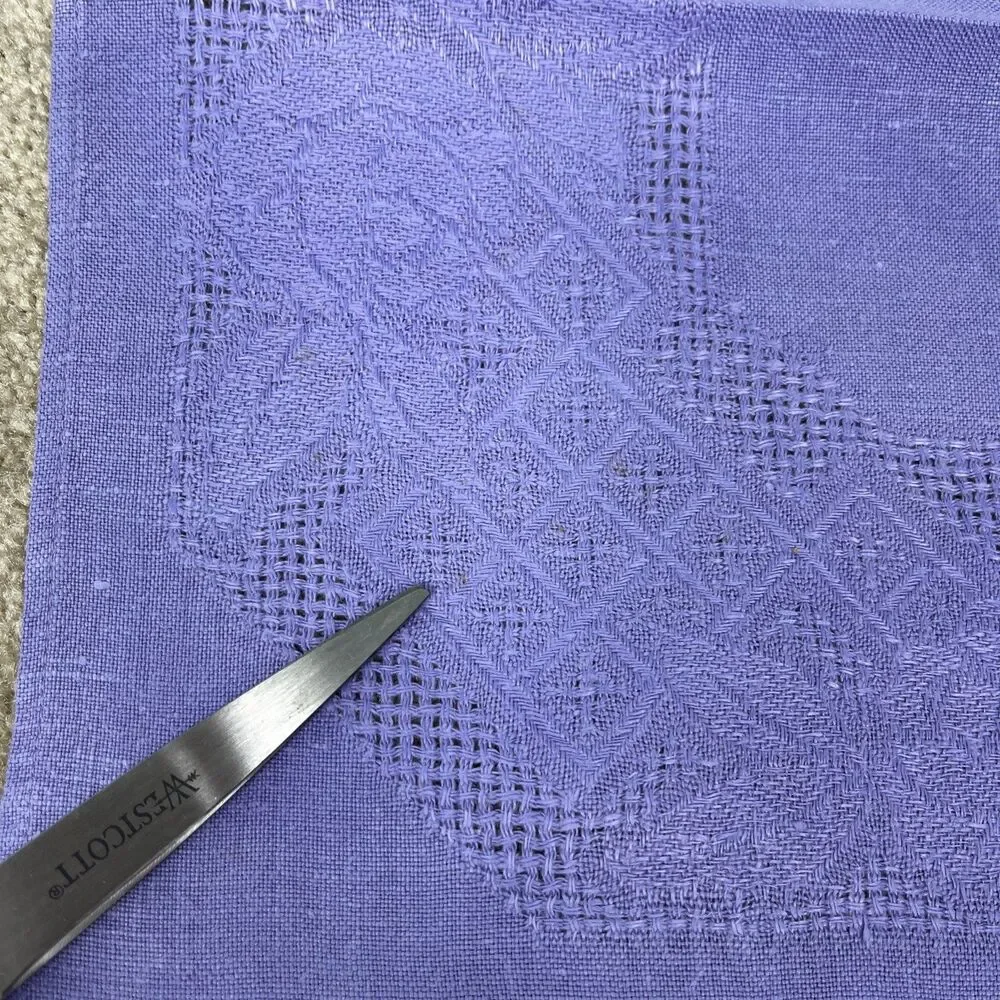 11 VTG Lavender Linen Napkin Elaborate Cutwork Drawn Thread Work Lace Cottagecor